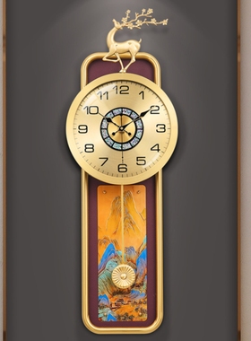 新中式挂钟家用客厅古典装饰壁钟创意表挂墙中国风时尚静音石英钟