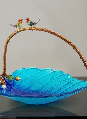 新中式珐琅彩玻璃果盘客厅茶几糖果干果零食高级感水果盘乔迁礼物