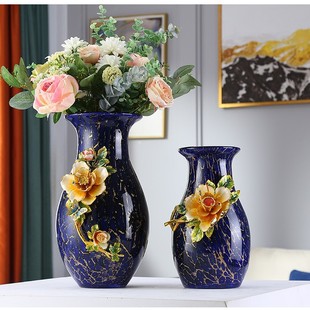 轻奢珐琅彩琉璃花瓶摆件客厅玄关欧式家居插花美式家居装饰品摆件