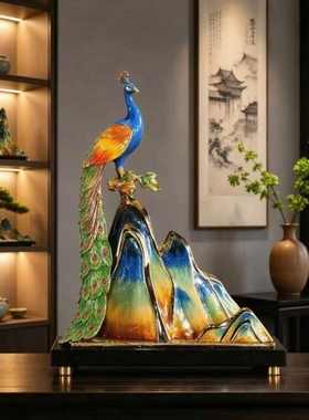 珐琅彩孔雀千里江山乔迁摆件