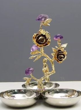 现代金属水晶果盘不锈钢果盆软装饰品样板间餐桌托盘收纳果盘摆件