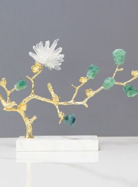 现代轻奢水晶绿萤石喜上眉梢鸿运当头发财树摆件客厅高级感装饰品