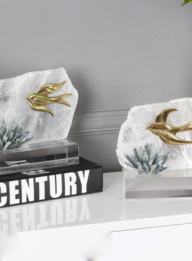 黄铜燕子摆件水晶摆件轻奢客厅玄关样板房别墅高级感乔迁装饰摆件