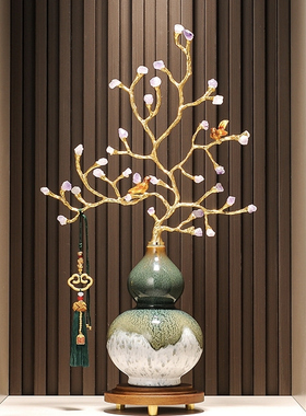 珐琅彩金箔葫芦摆件高档发财树客厅电视柜酒柜乔迁新居礼品装饰品