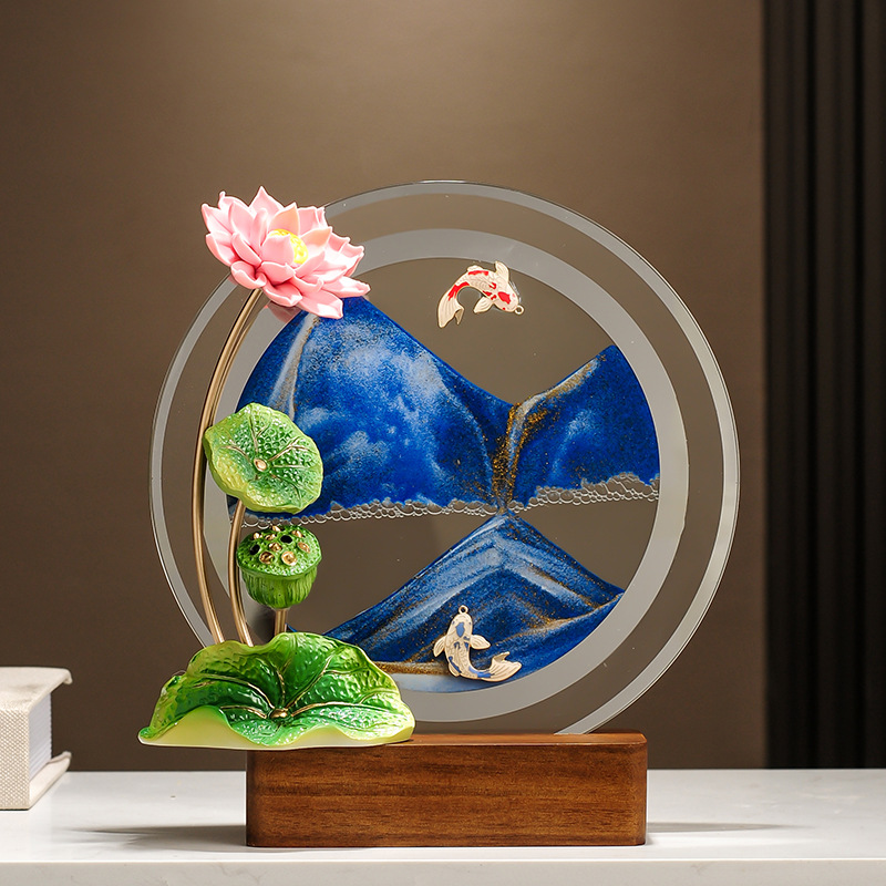 荷花流沙画摆件高档客厅书房博古架酒柜装饰品办公室乔迁新居礼品图片