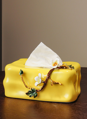 珐琅彩高档陶瓷纸巾盒客厅桌面茶几餐桌家用办公室轻奢抽纸盒装饰