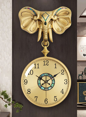 黄铜大象挂钟客厅家用时尚创意时钟现代简约大气静音石英钟表