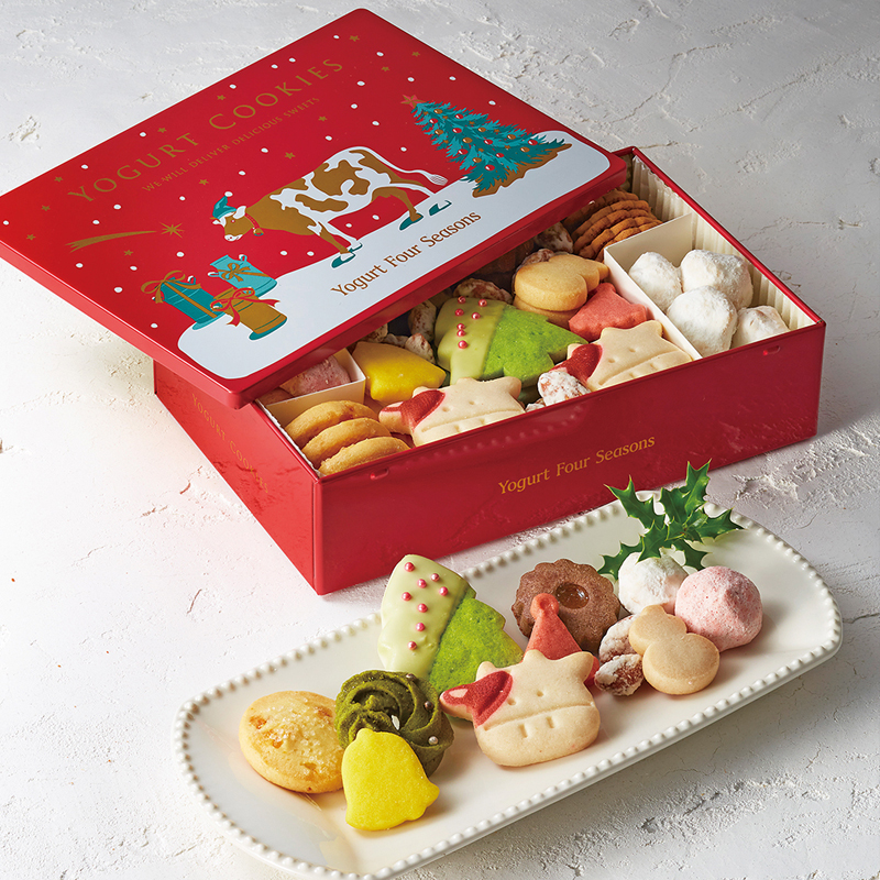 日本yogurt four seasons圣诞节限定酸奶曲奇饼干铁盒装进口零食