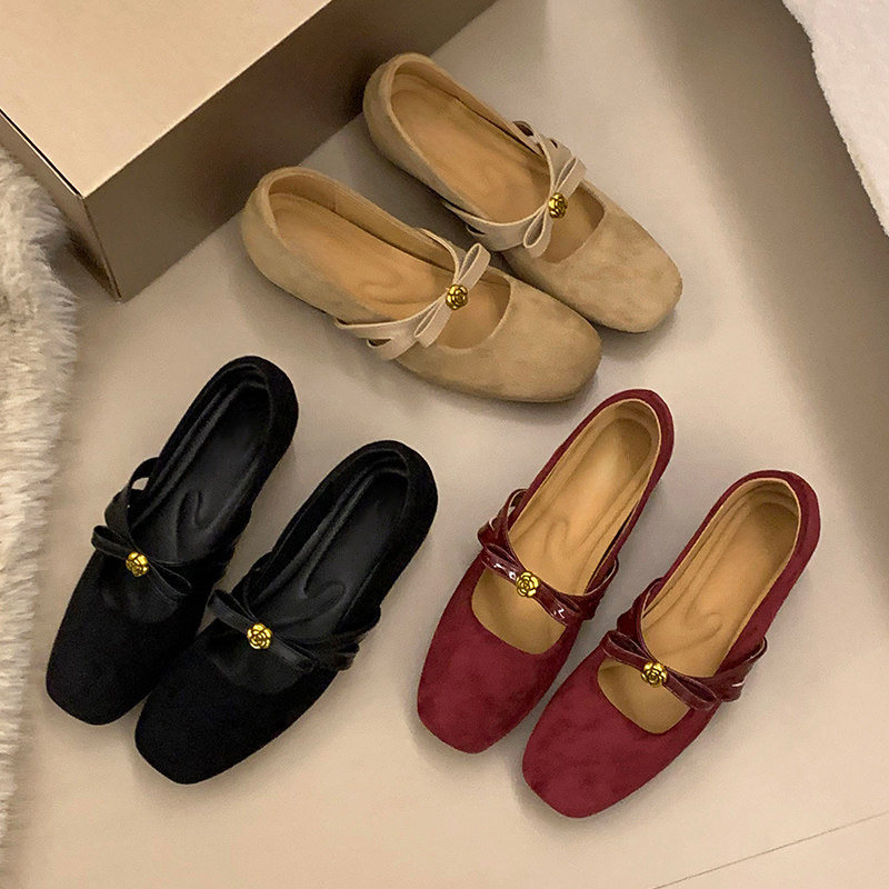 内增高绒面山茶花玛丽珍鞋女2026春秋季新款气质通勤红色浅口单鞋,女鞋,浅口单鞋,淘宝优惠券,粉丝福利购,淘宝优惠卷