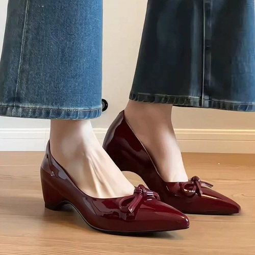 蝴蝶结尖头内增高显瘦玛丽珍女鞋