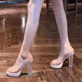 防水台粗跟气质一字带凉拖鞋 新款 子外穿 女2026夏季 透明水晶高跟鞋