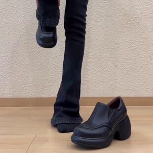 女不累脚增高厚底单鞋 圆头松紧带深口小皮鞋 简约时尚 2026春秋新款