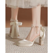 玛丽珍鞋 粗跟方头法式 女香槟色 配裙子2026新款 一字带防水台高跟鞋