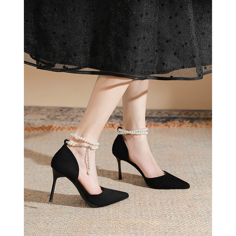 黑色高跟鞋女18岁成年礼2026新款绒面中空包头凉鞋细跟尖头甜美风,女鞋,时装凉鞋,淘宝优惠券,粉丝福利购,淘宝优惠卷