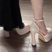 性感防水台粗跟一字扣凉鞋 不累脚超高跟玛丽珍鞋 女小个子2025新款