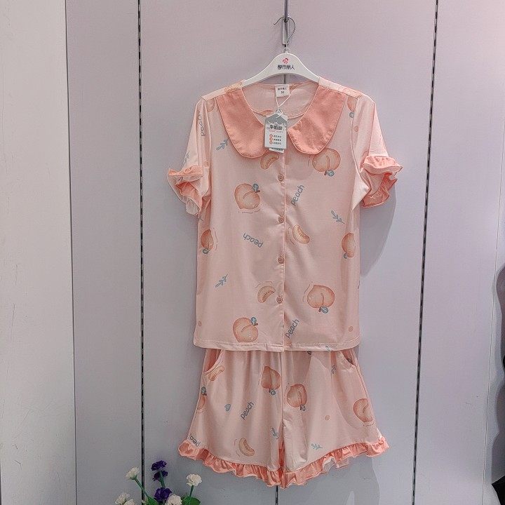 都市丽人新款睡衣LH31B6牛奶丝娃娃领开扣短袖短裤2口袋女士套装