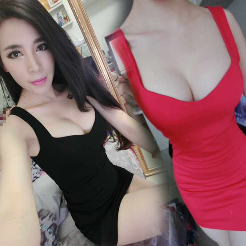 性感夜店女装2018春夏装韩版纯色露胸背心裙修身显瘦包臀连衣裙秋