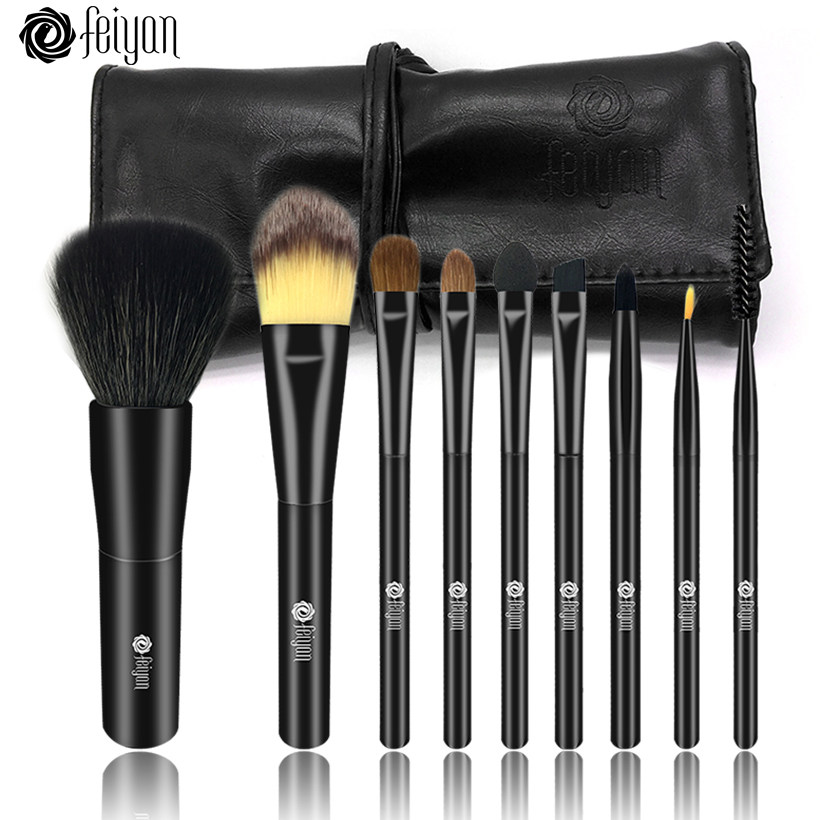 FEIYAN9支黄狼毛化妆刷套装化妆工具套刷配PU刷包唇刷眉刷眼影刷