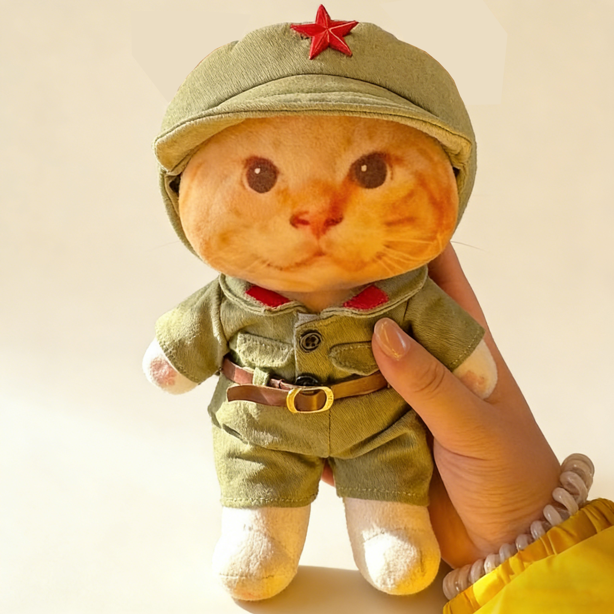 现货网红猫咪哈基米圆头耄耋20cm棉花娃娃芳华军大衣65式军装娃衣