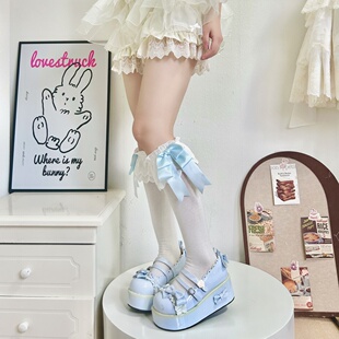 日系洛丽塔蕾丝花边小腿袜蝴蝶结花边袜子JK洛丽塔lolita小腿袜