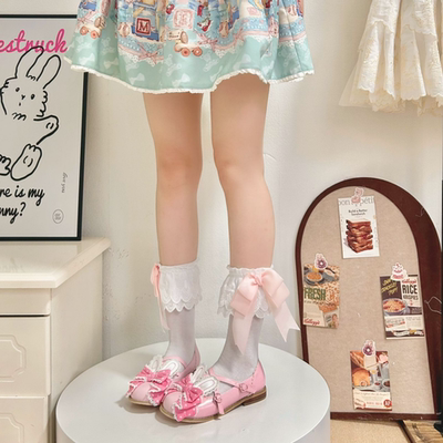 蕾丝花边袜女甜妹双层花边蝴蝶结袜可爱lo袜日系jk袜洛丽塔棉袜子