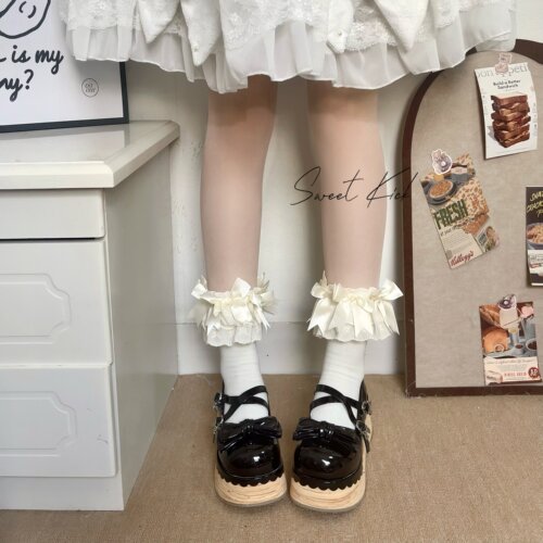 古董娃娃 日系春夏少女蝴蝶结lolita中筒袜堆堆袜doll蕾丝花边袜