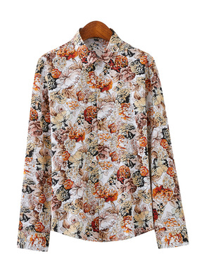 Flip collar button printed pocket shirt翻领系扣印花口袋衬衣