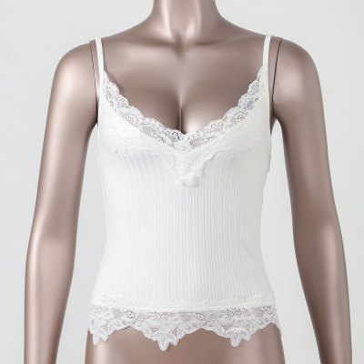 Lace Lace Splice Pitted Deep V Strap Female蕾丝拼接深V吊带女