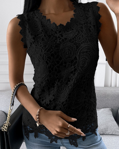 Lace Solid Top Casual Strap Tank Top蕾丝纯色上衣休闲吊带背心