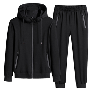 Casual solid color zippered hoodie set休闲纯色连帽卫衣套装男