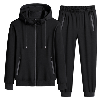 Casual solid color zippered hoodie set休闲纯色连帽卫衣套装男
