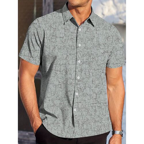 翻领印花系扣短袖开衫 Collar print buckle short sleeved shirt