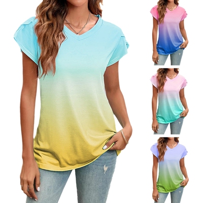 Women's tie dyed V-neck mid length T-shirt女扎染V领中长款T恤