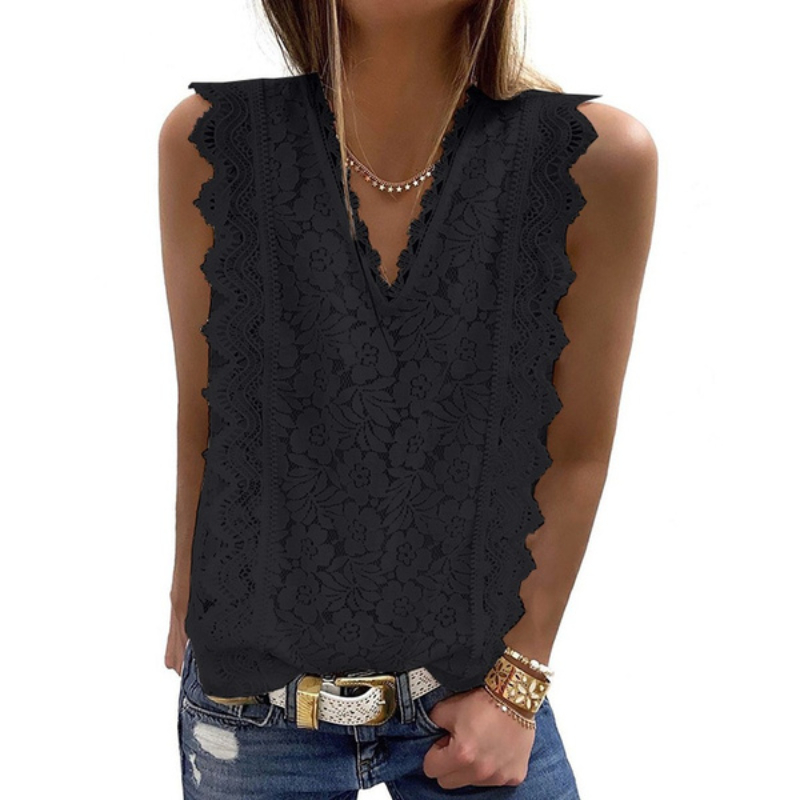 Women's V-neck Loose Lace Shirt Tank Top女装V领宽松蕾丝背心