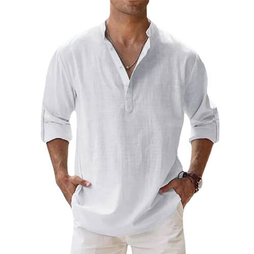 男立领套头长袖上衣Stand up collar pullover long sleeved top