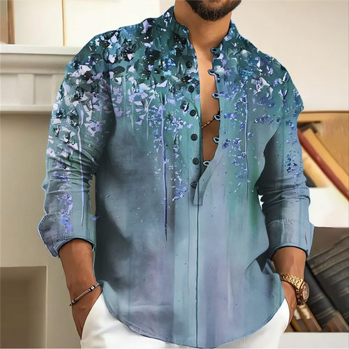 Stand up collar long sleeved printed top立领系扣长袖印花上衣 - 封面