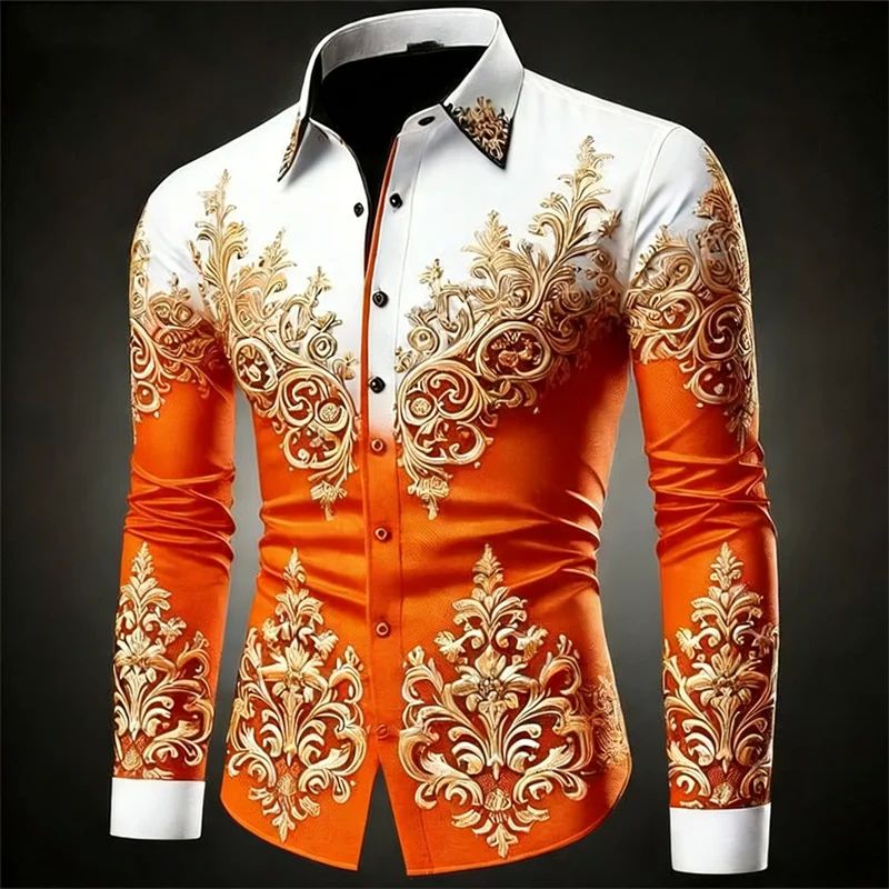 3D印花长袖男士单排扣衬衫3D Printed Long-Sleeved Men's Shirts - 实物图