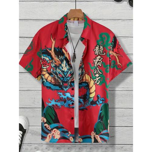 翻领纽扣印花短袖T恤Flip collar printed short sleeved T-shirt