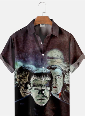 Men's 3D digital printed short sleeved shirt3D印花短袖衬衣男