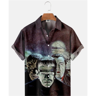 Men's 3D digital printed short sleeved shirt3D印花短袖衬衣男