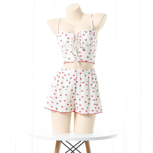 Fragmented V-neck suspender shorts set碎花V领吊带短裤套装女