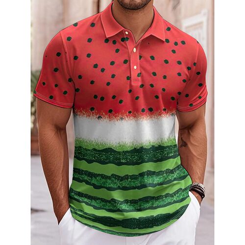 翻领印花套头短袖T恤Flip collar printed short sleeved T-shirt