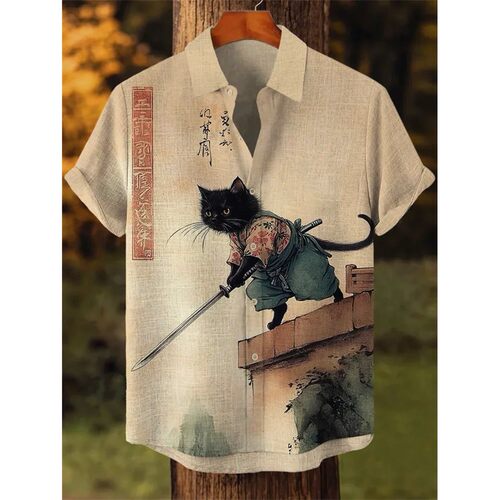 立领印花排扣简约T恤 Stand up collar printed breasted T-shirt