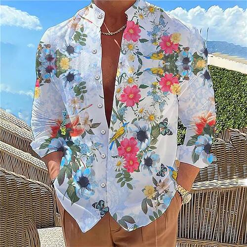 印花开襟舒适长袖衬衫男 Printed open collar comfortable shirt