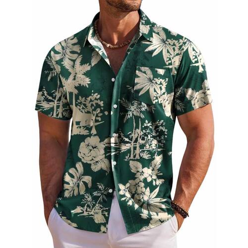 翻领印花系扣短袖T恤Flip collar printed short sleeved T-shirt