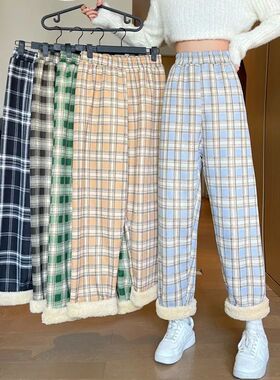Checkered high waist loose wide leg pants 格子高腰宽松阔腿裤