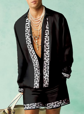 Digital printed long sleeved shorts set数码印花长袖短裤套装