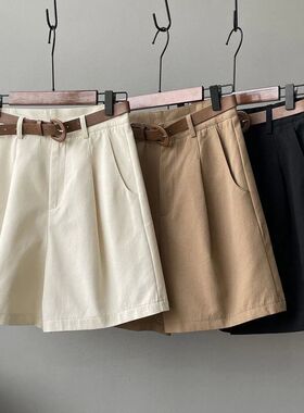 Work attire high waist loose wide leg pants 高腰宽松阔腿短裤