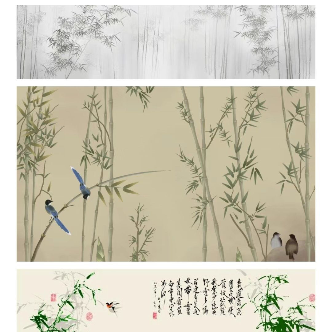 定制榻榻米和室纸福司马门纸章子纸章子纸图案山水中式祥竹子图案图片
