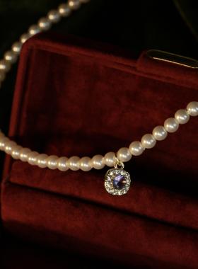 项链施家珍珠女紫色锆石